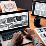 **A person writing a video script with a laptop, surrounded by creative elements like storyboards, a camera, and notes, symbolizing video planning.**