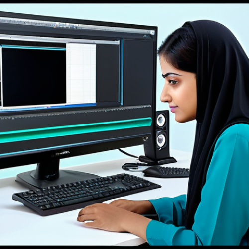 Home 11 **
"A professional Urdu video editor, fully clothed in modest shalwar kameez, working diligently at a computer in a modern, well-lit studio filled with video equipment, safe for work, appropriate content, perfect anatomy, natural proportions, family-friendly, high-quality digital art."
**