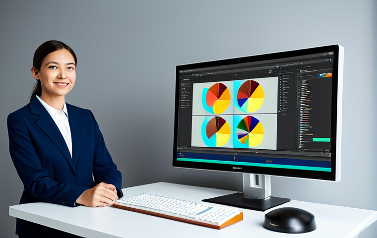 영상콘텐츠 전문가가 활용하는 필수 소프트웨어 - **Prompt:** "A modern video editor working at a desk, surrounded by computer screens showing editing...