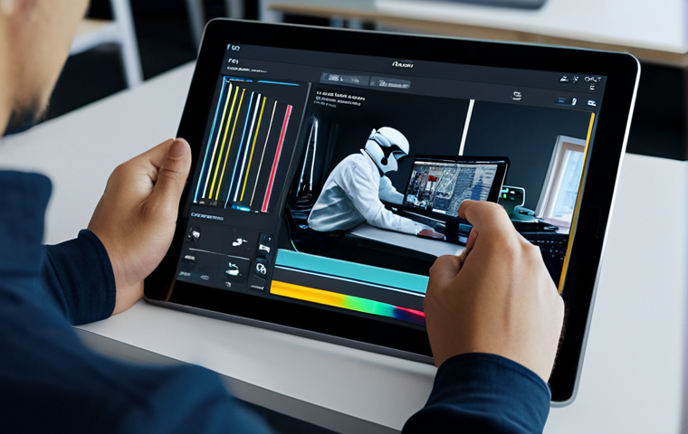 영상콘텐츠 전문가가 활용하는 필수 소프트웨어 - **Prompt:** "A visually appealing color grading setup, featuring a monitor displaying color correcti...